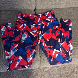 Women's High Waisted Yoga Capris - Red and Blue size large